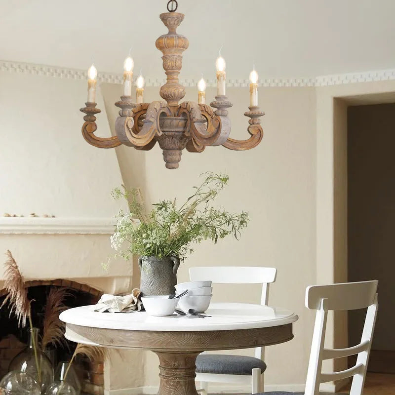 lustre en bois sculpté et verre de murano rétro élégant - vue 5 sur 12