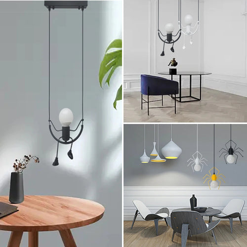 Suspension rétro nordiques petit fer homme araignée lampe suspendue lumière d'escalade LED pour Loft chambre d'enfants café Bar - vue 10 sur 11