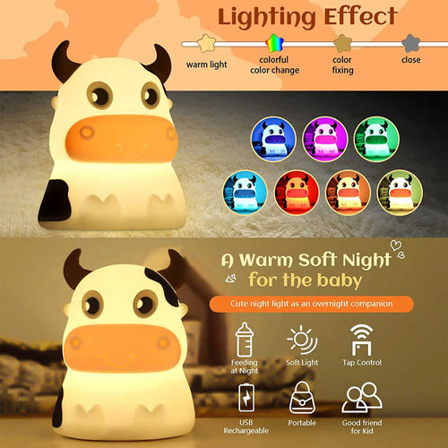 Lampe Mignon Vache Veilleuse À Distance Veilleuse 7 Couleurs En Silicone Souple Animal LED Pépinière Lampe De Nuit Chambre Décor Pour Bébé Infantile Enfant En Bas Âge - vue 3 sur 8