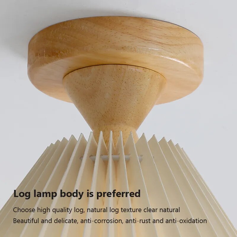 plafonnier moderne led bois tissu plissé - vue 5 sur 11