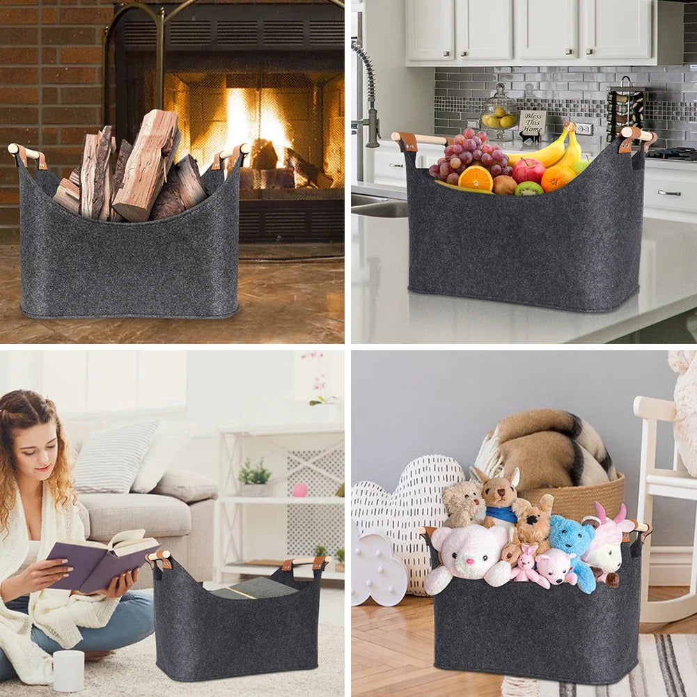 panier en feutre pliable pour rangement bois et vêtements - vue 5 sur 11