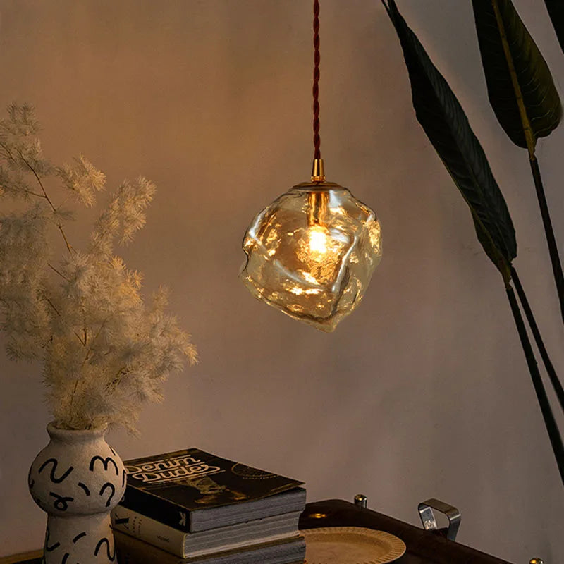 Lava Ice Cube Walnut Glass Bedside Chandelier, Lava Glass Table Lamp for Hallway Entry Bedroom Living Room Lighting  Home Light - vue 4 sur 17