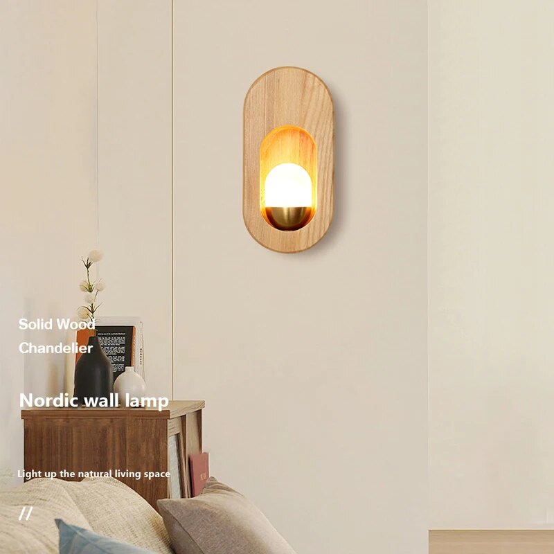 Applique murale LED nordique en bois massif - vue 1 sur 8