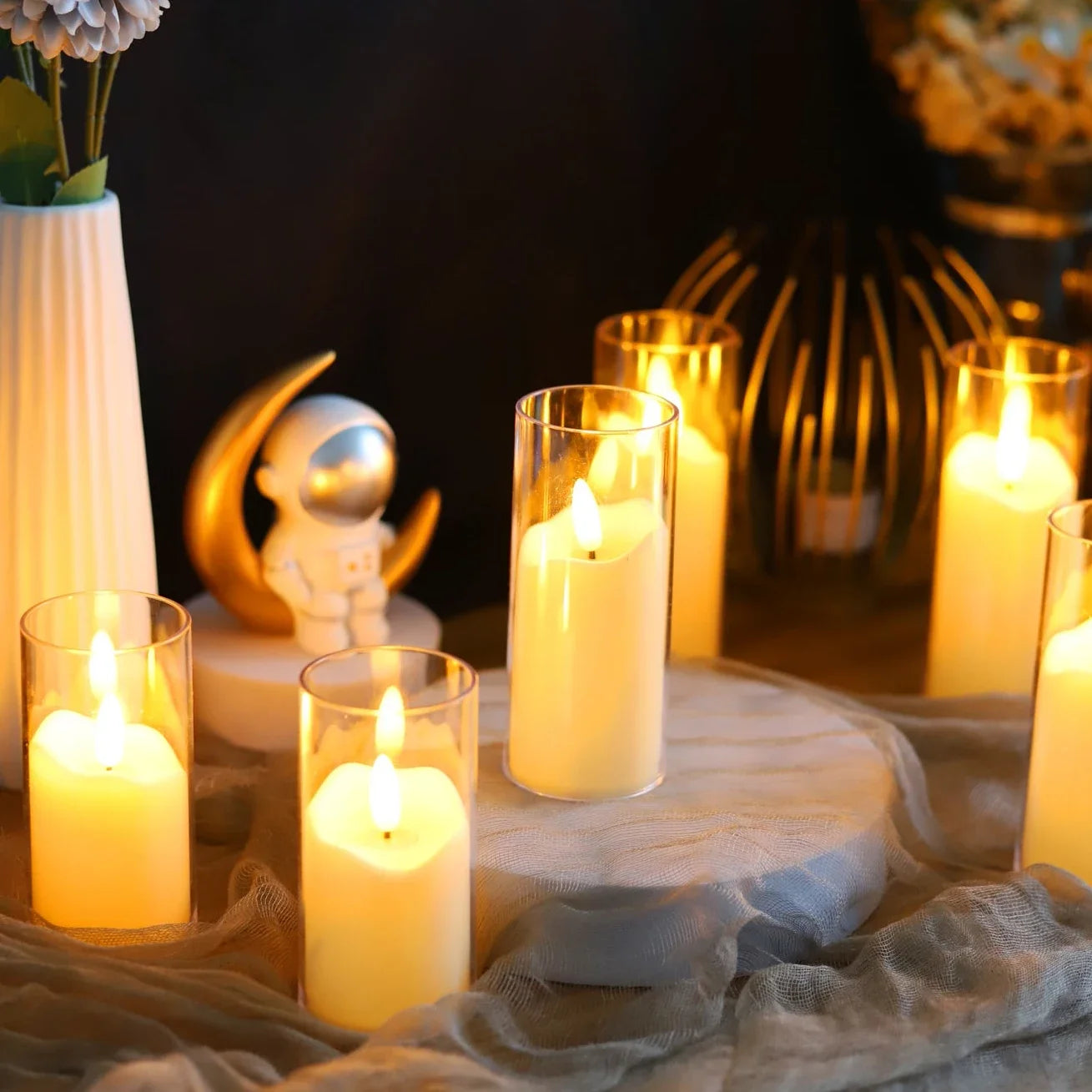 lot de 6 bougies led sans flamme en verre pour mariage et noël - vue 2 sur 9