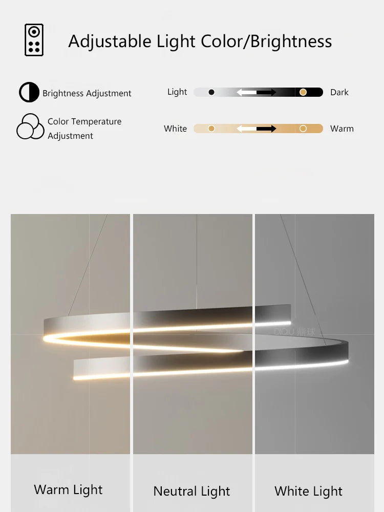 lustre à anneau simple moderne en fer doré avec éclairage LED intérieur - vue 5 sur 15