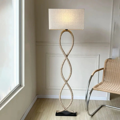 Nordique rétro Wabi Sabi chanvre corde tissu abat-jour lampadaire Led salon décor à la maison chambre canapé coin chevet lampe sur pied - vue 3 sur 8