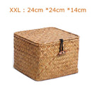 panier de rangement en algues tissé à la main avec couvercle