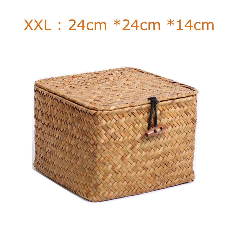 panier de rangement en algues tissé à la main avec couvercle - vue 12 sur 14