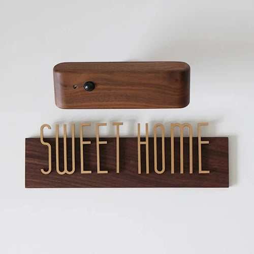 DIY Customizable English alphabet Walnut Wood Retro, Decorative Plaque Charge Inductive Lighting for Entrance Door, commercial - vue 5 sur 6