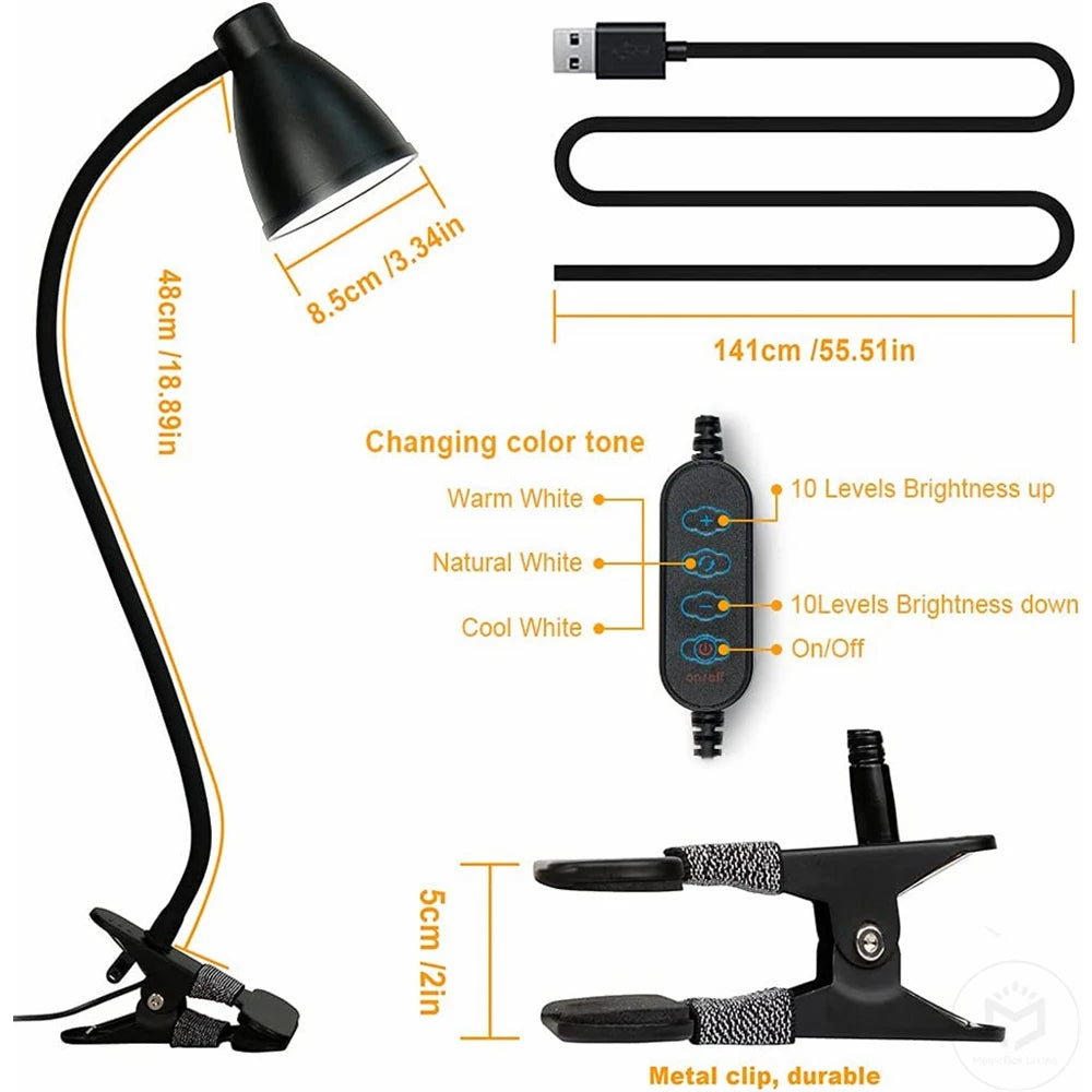 38 LED Desk Lamp 3 Color Modes 10 Brightness Dimmer Reading Light Auto Off Timer Desk Light Flexible Gooseneck Clip Book Light - vue 4 sur 7