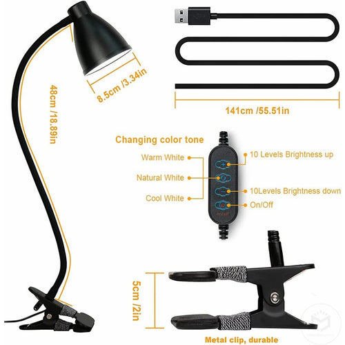 38 LED Desk Lamp 3 Color Modes 10 Brightness Dimmer Reading Light Auto Off Timer Desk Light Flexible Gooseneck Clip Book Light - vue 5 sur 7
