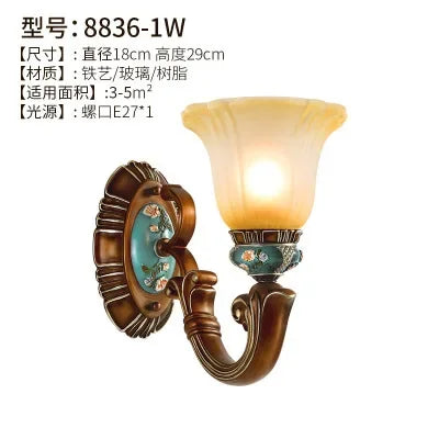 European style bedroom light, living room resin chandelier, LED glass and iron art chandelier - vue 12 sur 12