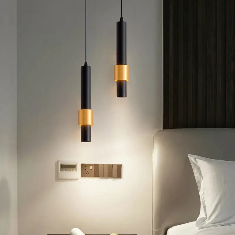Lamp Modern LED Pendant Light Fixtures, 1-Light Adjustable Cylindrical Ceiling Hanging Light, Black And White Finish Mini Penda - vue 3 sur 14