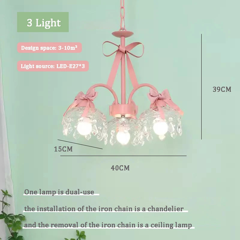 lustre mignon pour chambre de petite fille avec nœud rose en cristal - vue 8 sur 9