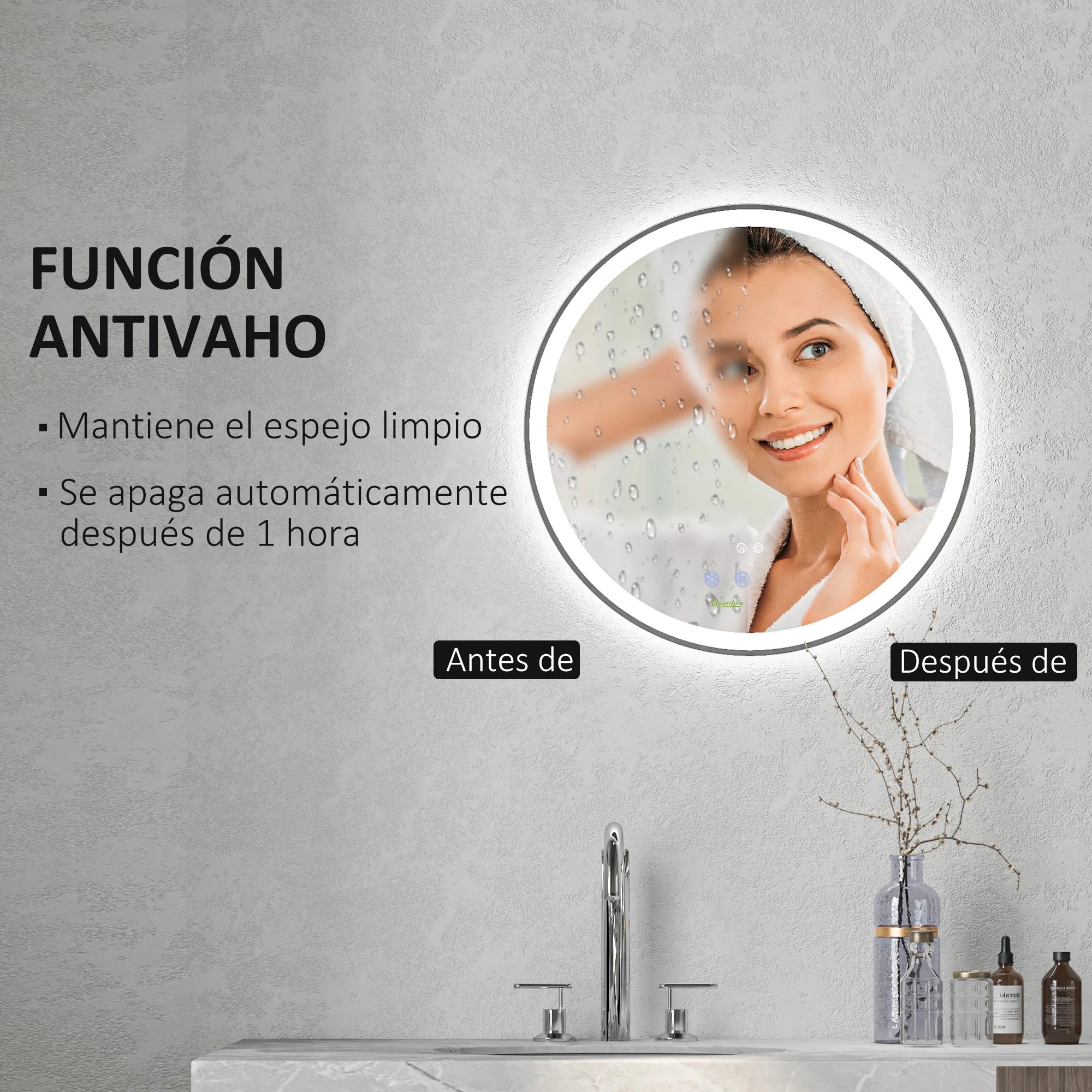 miroir rond avec lumières led réglables antibuée argent - vue 7 sur 7