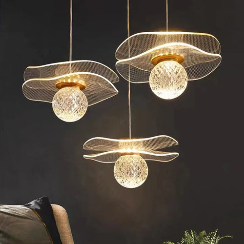 suspension moderne en forme de feuille de lotus personnalisable en cristal - vue 2 sur 13