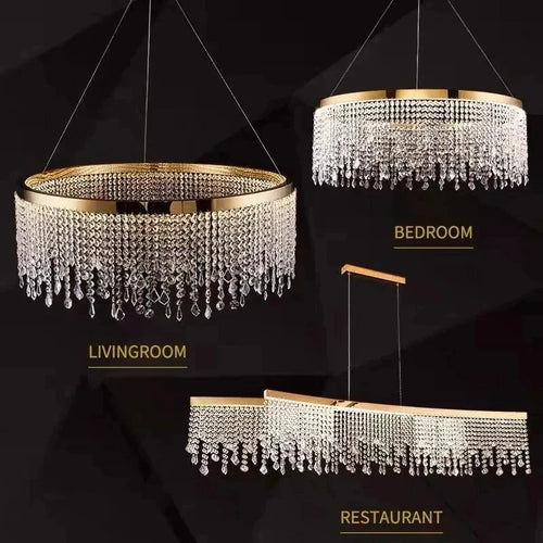 lustre en cristal de luxe doré à Led cercle - vue 4 sur 15