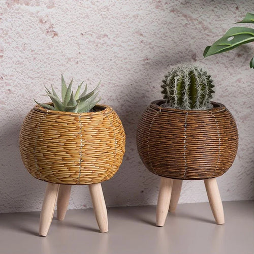 pot de fleurs en rotin tissé pour décoration et rangement - vue 3 sur 12