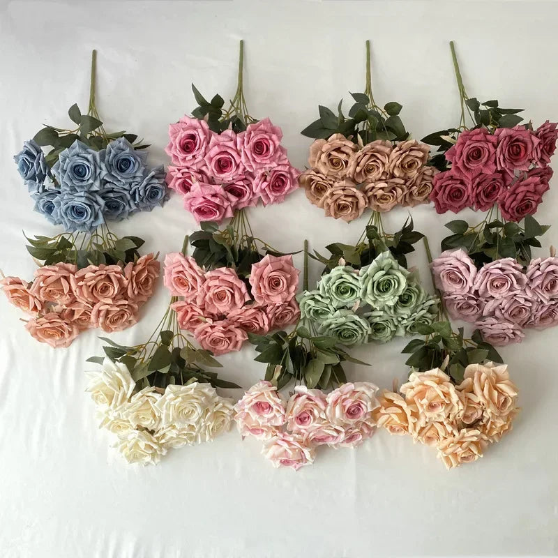 bouquet de roses artificielles en soie pour décoration intérieure - vue 6 sur 17
