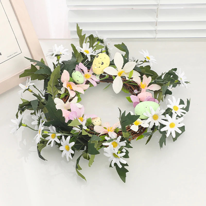 couronne décorative de Pâques avec lapin et œufs suspendus - vue 4 sur 12