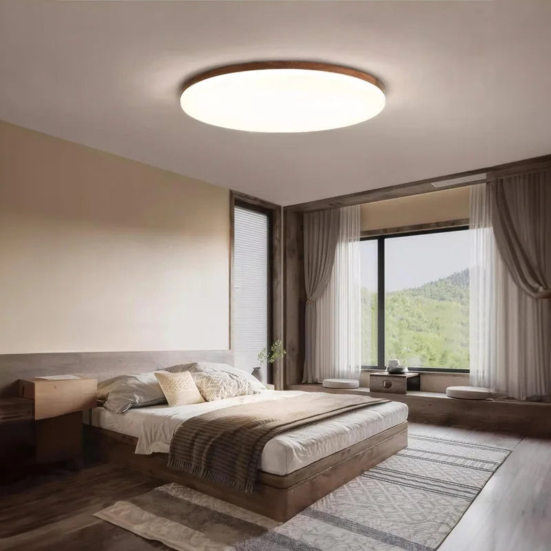 Walnut wood Flush Mount, Modern Minimalism Wabi-sabi, Ultrathin eye protection Ceiling light for Living room, Study, Bedroom - vue 2 sur 7