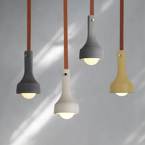 suspension industrielle en cuir et ciment style rétro décorative - vue 2 sur 18
