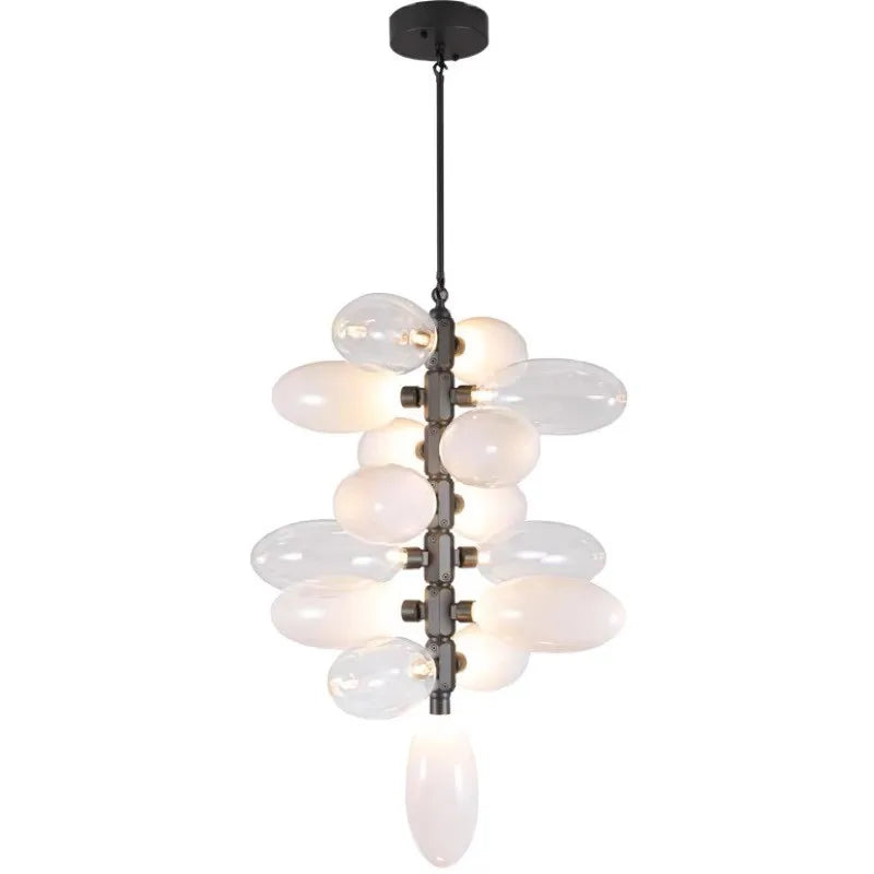 Modern Luxury  White Glass Grape Shaped Duplex Villa Chandelier, Living Room, Dining Room, Hotel Circular Decorative Chandelier - vue 5 sur 15