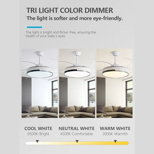 ventilateur de plafond invisible avec lumière lustre suspension ménage - vue 10 sur 14