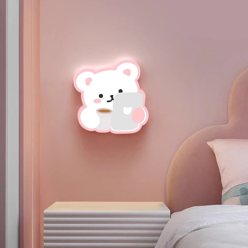 applique murale ours rose pour chambre d enfant mignonne moderne - vue 2 sur 8
