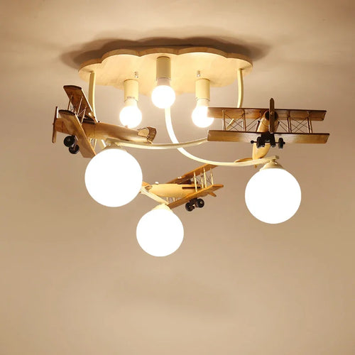 lustre en bois avion pour chambre d'enfant plafonnier led - vue 2 sur 7