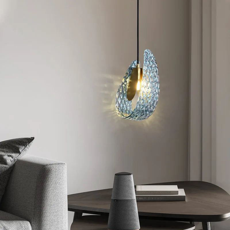 suspension moderne en verre avec motif floral - vue 3 sur 8