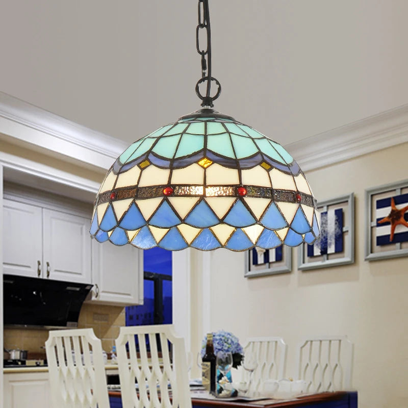 lustre rétro en verre teinté style méditerranéen pour restaurant et hall - vue 4 sur 18