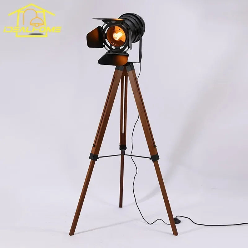 lampadaire industriel vintage en bois massif réglable pour intérieur - vue 4 sur 7