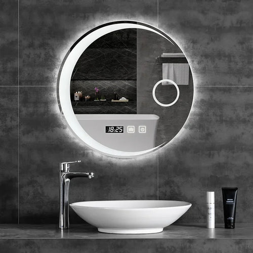miroir rond avec lumières led cadre en acier noir - vue 2 sur 2