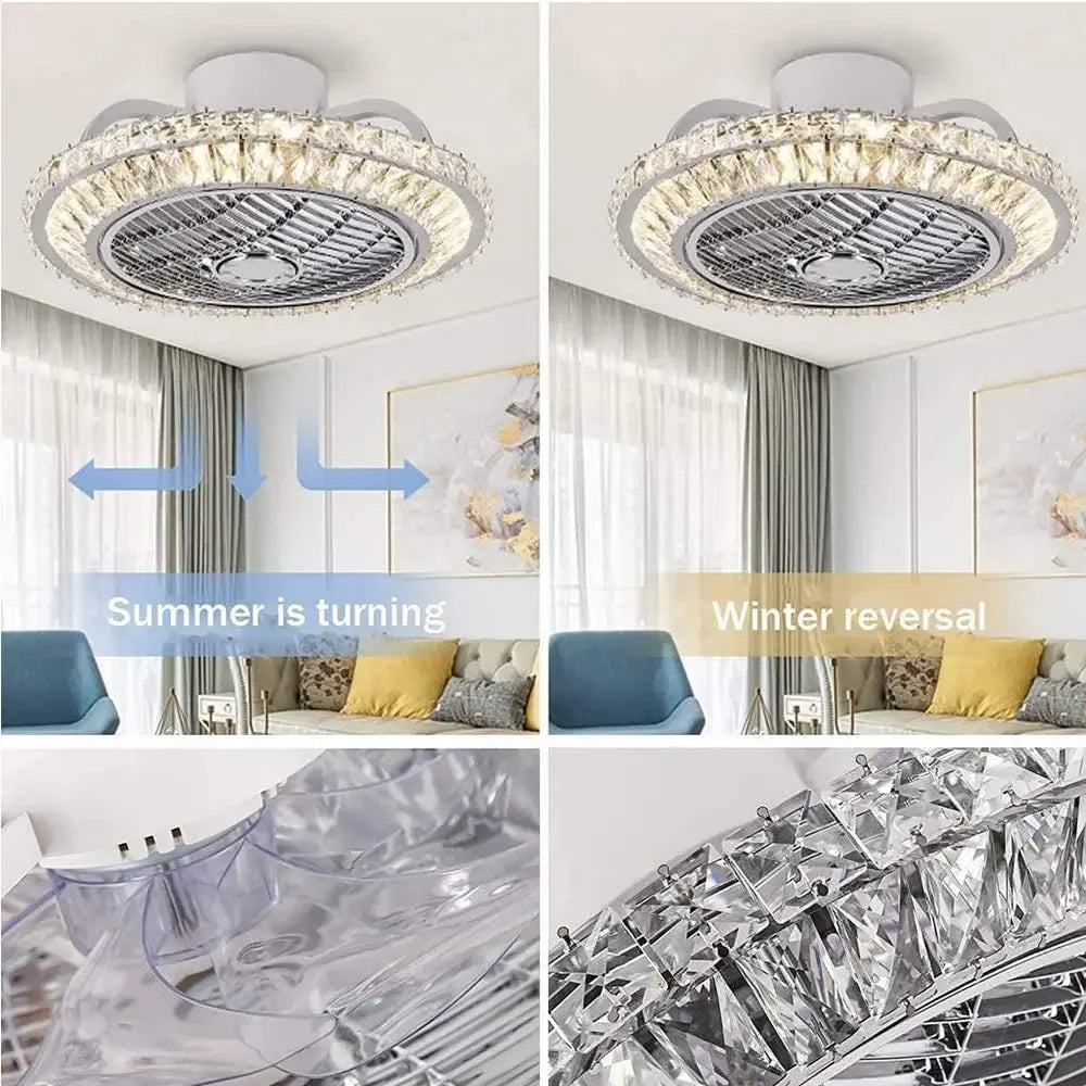 ventilateur de plafond cristal moderne avec lumière télécommande silencieuse 3 vitesses - vue 4 sur 7