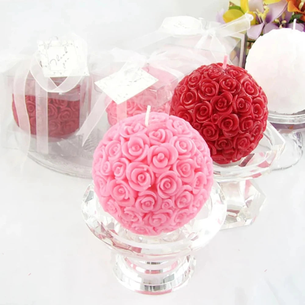 bougie parfumée boule fleur rose décoration pour la maison cadeau - vue 2 sur 9