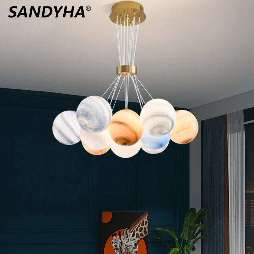 sandyha lustre nordique led planètes boule de verre forme lunaire - vue 1 sur 12