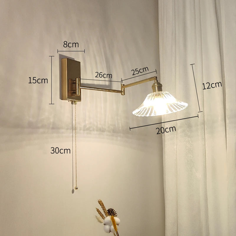 IWHD tirer chaîne verre applique murale LED applique bras gauche droite rotation chambre salon lumières nordique moderne à côté lampe Wandlamp - vue 14 sur 23