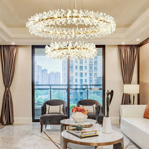 lustre moderne de luxe en cristal rond suspendu - vue 5 sur 10