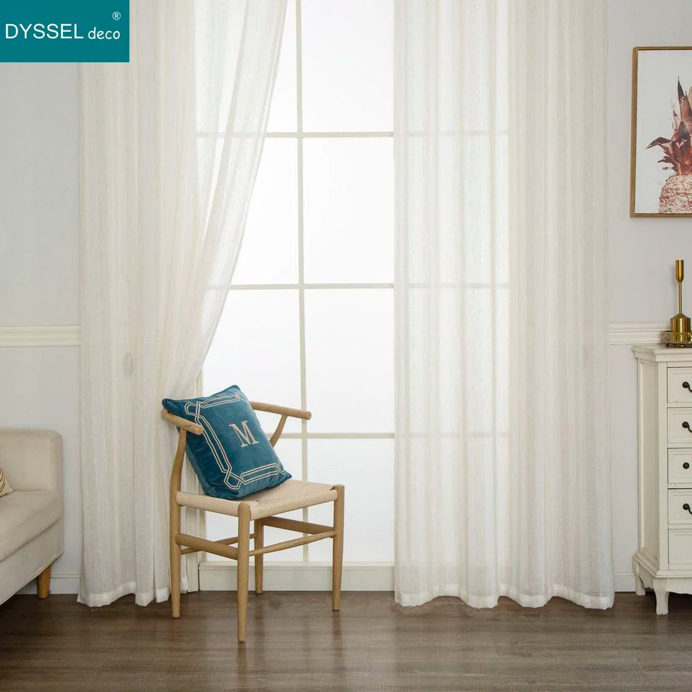 Rideau rayé style lin translucide pour salon chambre - vue 1 sur 7