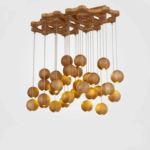 suspension lumineuse led moderne en bois gzmj avec plusieurs têtes - vue 2 sur 11