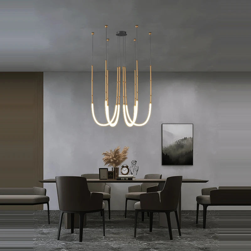 lustre art déco en métal noir avec éclairage led - vue 6 sur 16