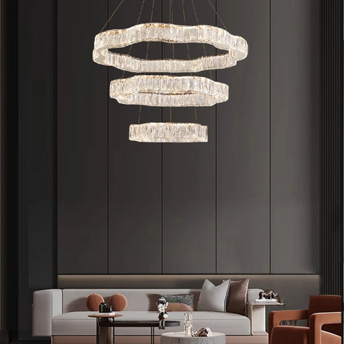lustre moderne en cristal avec éclairage led design élégant - vue 3 sur 13
