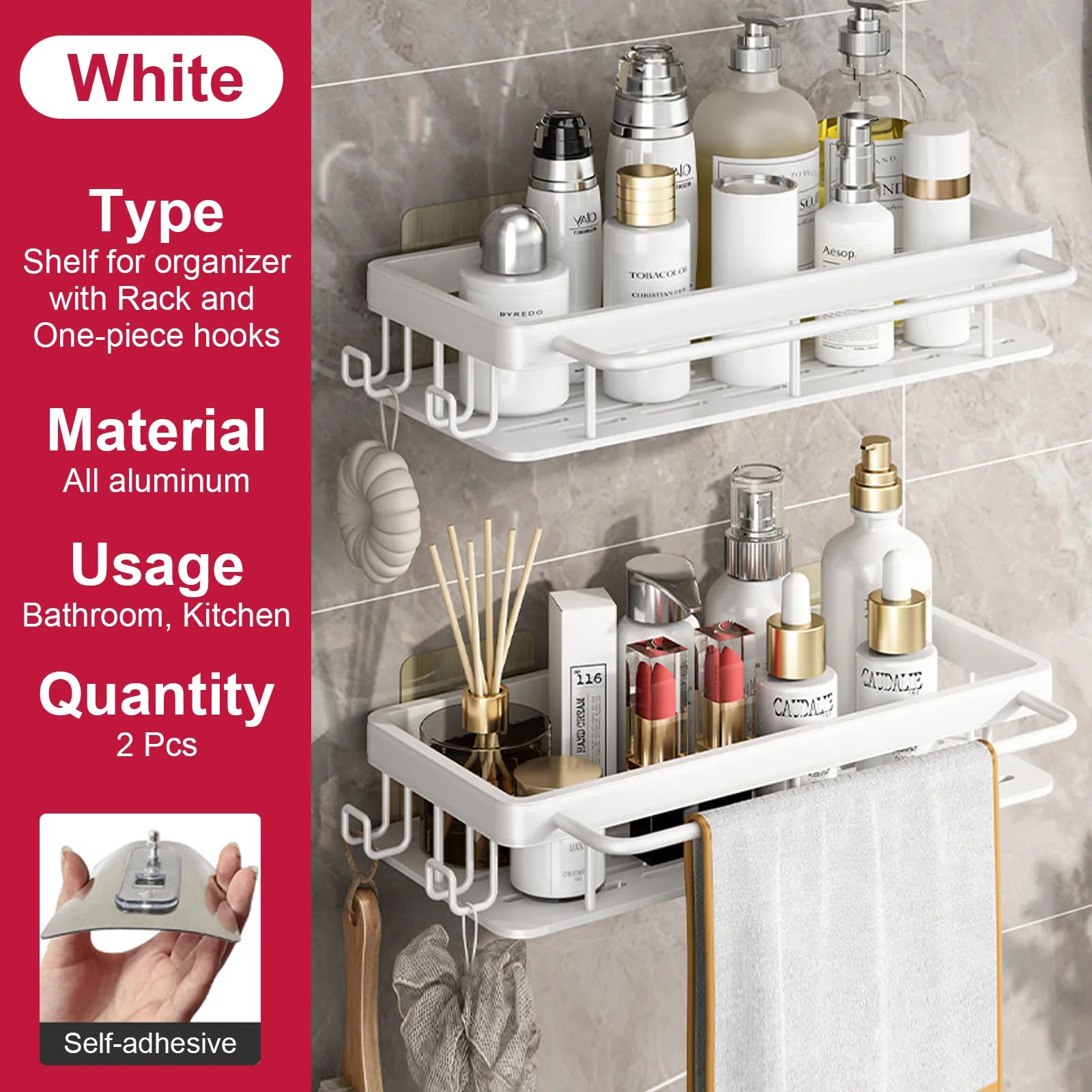 etagère murale sans perçage pour rangement de salle de bain et cuisine - vue 14 sur 30