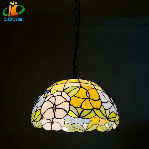 lustre rustique en forme de papillon et fleur style tiffany pour restaurant - vue 3 sur 6