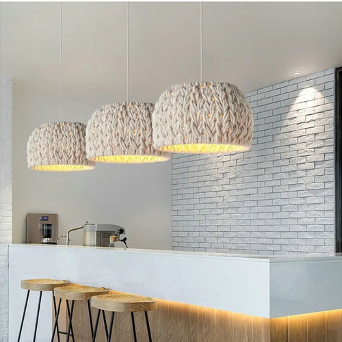 lustre nordique wabi sabi tricoté corde minimalisme led - vue 4 sur 7