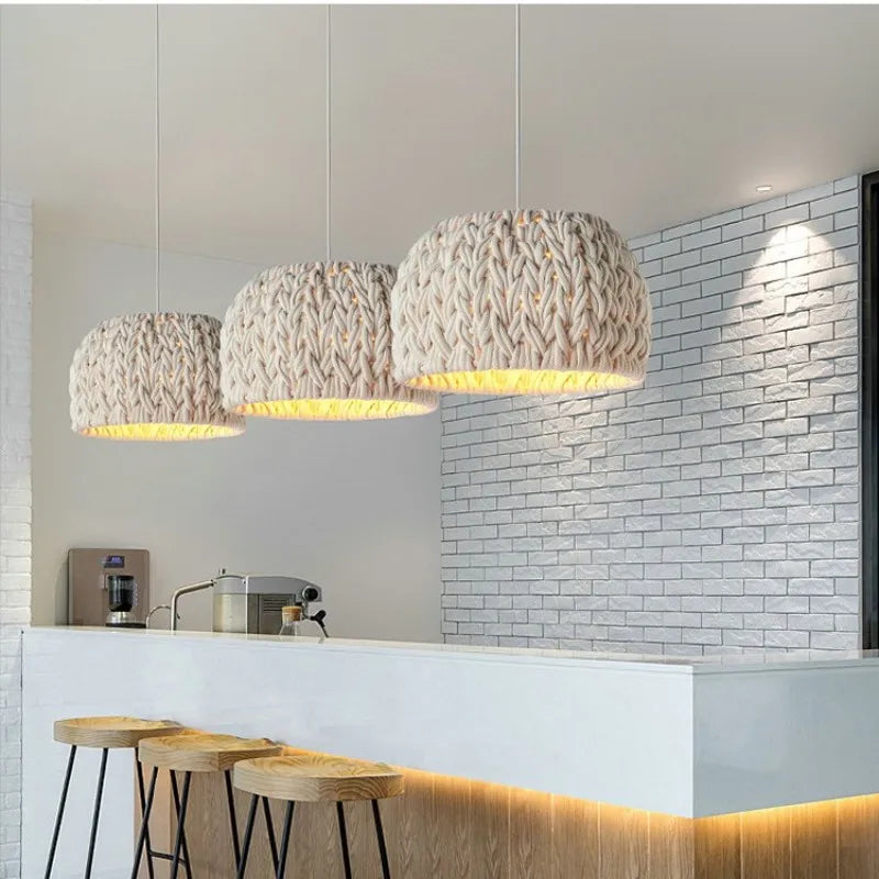 lustre nordique wabi sabi tricoté corde minimalisme led - vue 3 sur 7