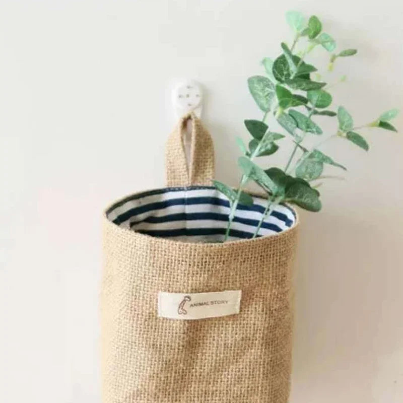 panier de rangement en coton et lin avec poignée - vue 3 sur 16