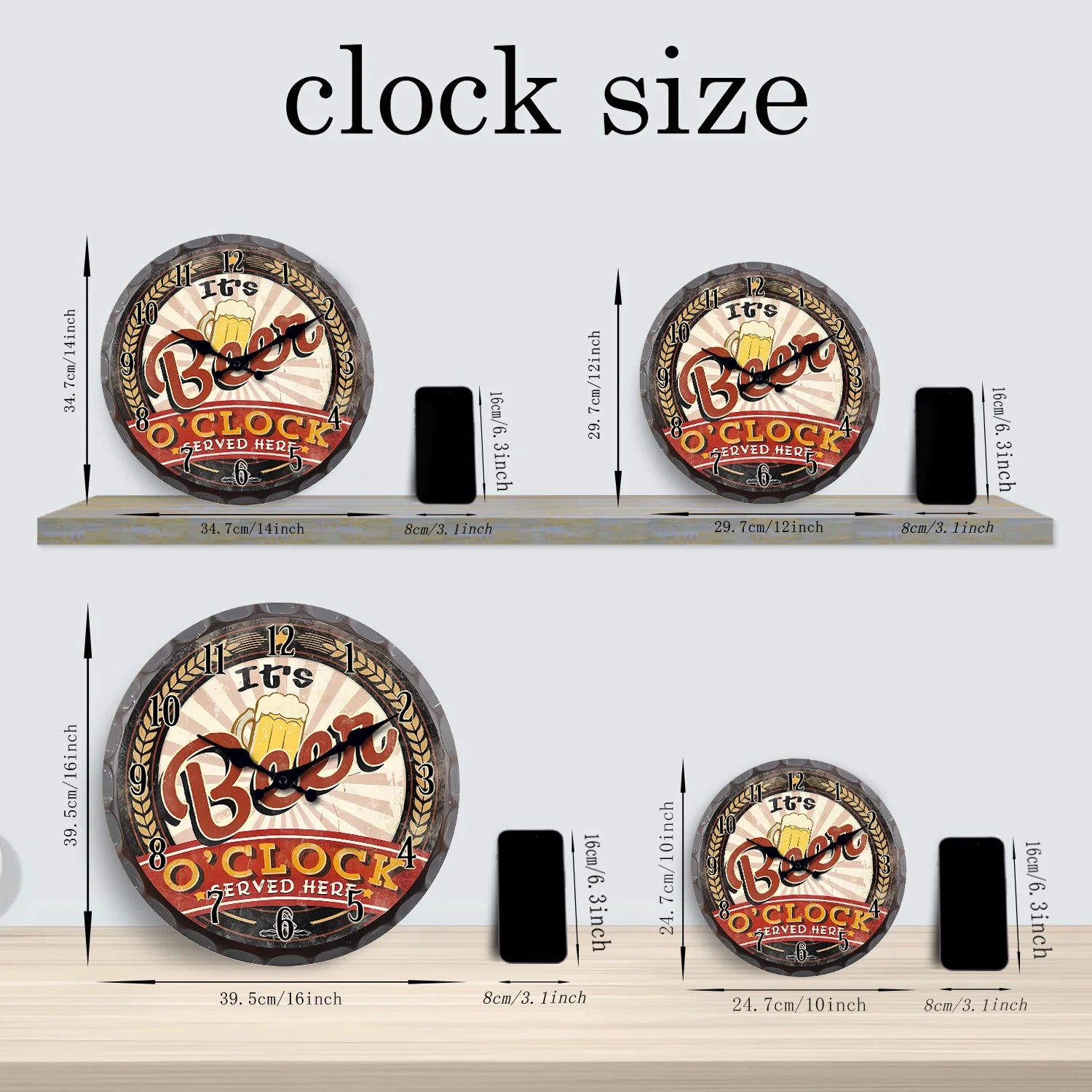 horloge murale en bois rétro motif bouchon de bouteille décorative - vue 3 sur 7