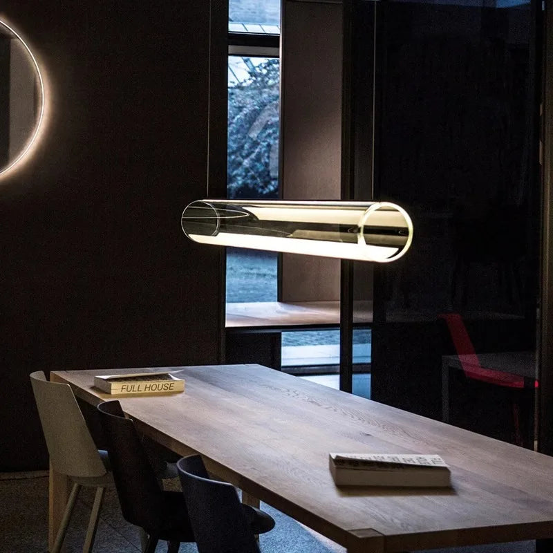 lustre moderne en verre transparent avec éclairage led - vue 3 sur 7